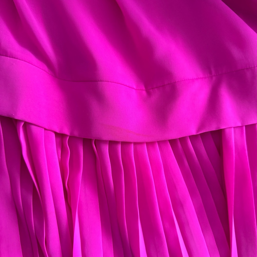 Vintage Kenzo Paris Pleated Flowy Drop Waist Magenta Midi Dress 38 - Picture 17 of 17